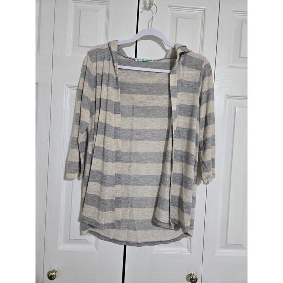 Maurices large women's striped open front hooded cardigan - Picture 1 of 8